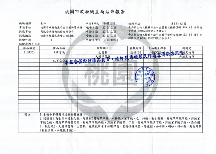 冰塊檢驗報告